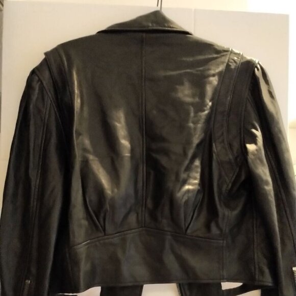 NWT Joie Black Leather Moto Jacket Lambskin Cropped Puff 3/4 Sleeve Biker Jacket - Picture 9 of 16
